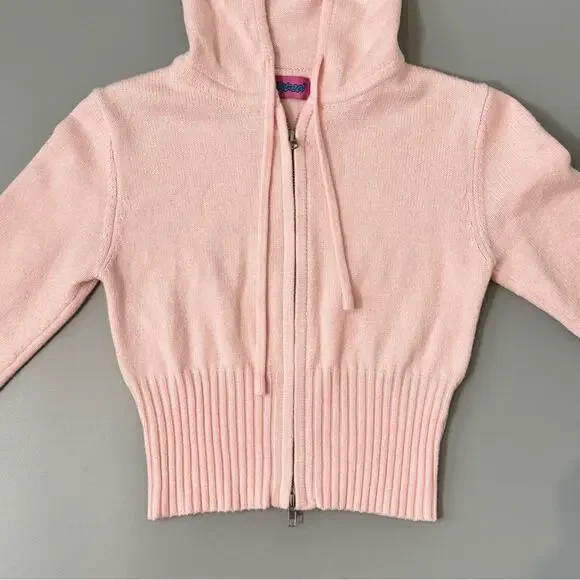 New EDIKTED Desiree Knitted Hooded Cardigan in Light Pink - Picture 5 of 9